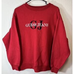 Guess Unisex Vintage Embroidered Size S/M Spellout Red Pullover Sweatshirt
